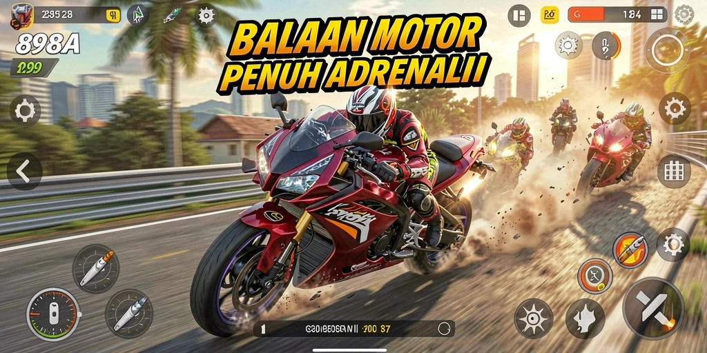 Gameplay seru di 898A dengan motor balap yang menegangkan.
