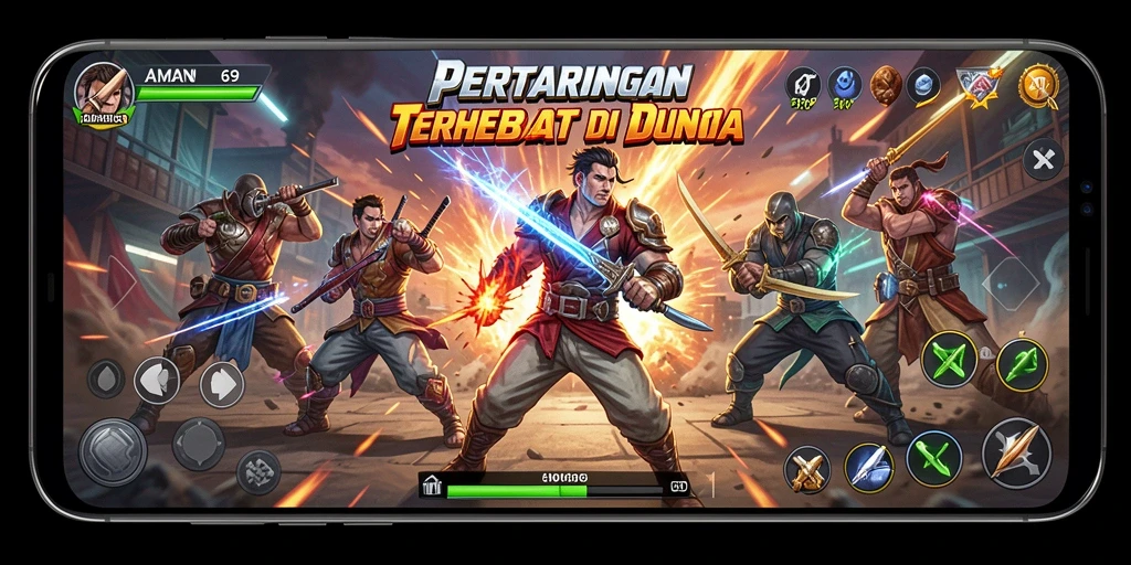 Tampilan gameplay seru dari AMAN69 dengan pertarungan epik.