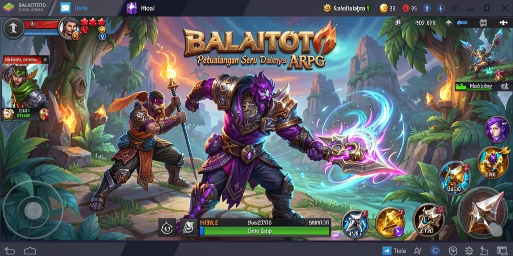 Tampilan gameplay BALAITOTO dengan pertarungan epik dan eksplorasi dunia.