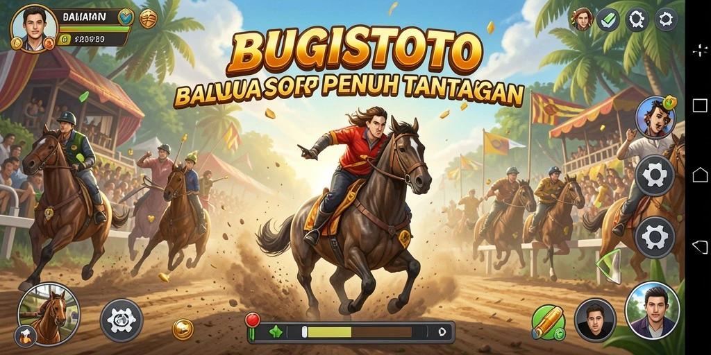 Screenshot gameplay BUGISTOTO menampilkan balapan seru dengan mobil melaju cepat.