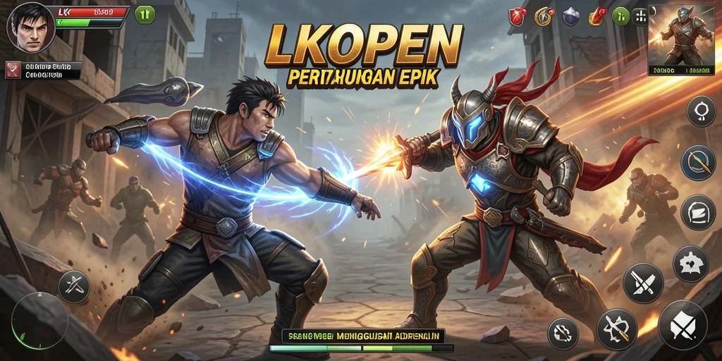Screenshot LKOPEN menampilkan aksi seru dari pertarungan karakter yang dinamis.