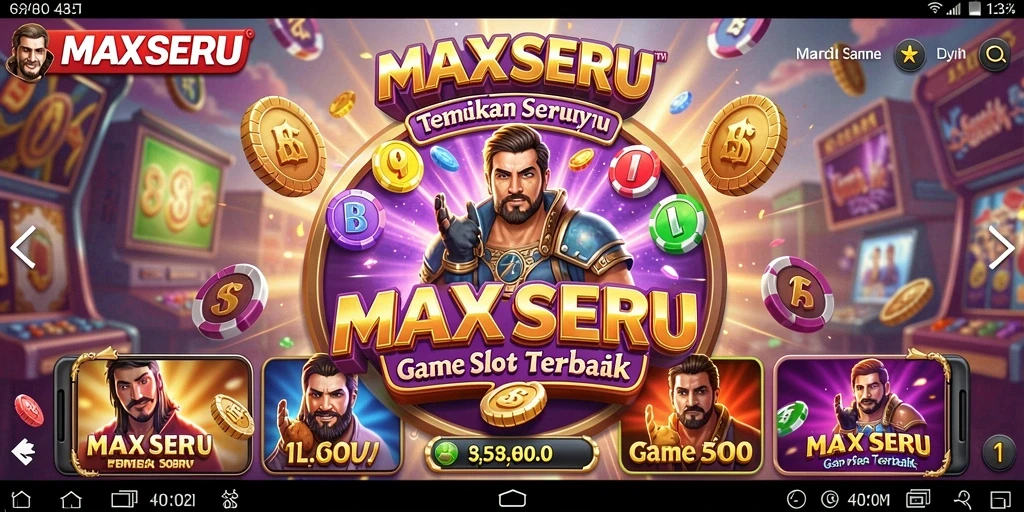 Tampilan gameplay seru MAXSERU yang penuh warna dan berbagai tema menarik.