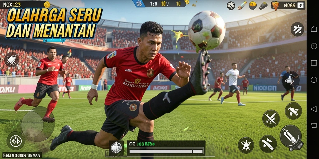 Tampilan gameplay menarik dari NOX123 di arena olahraga.