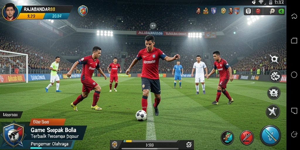 Tampilan gameplay RAJABANDAR88 yang mendebarkan di lapangan sepak bola.