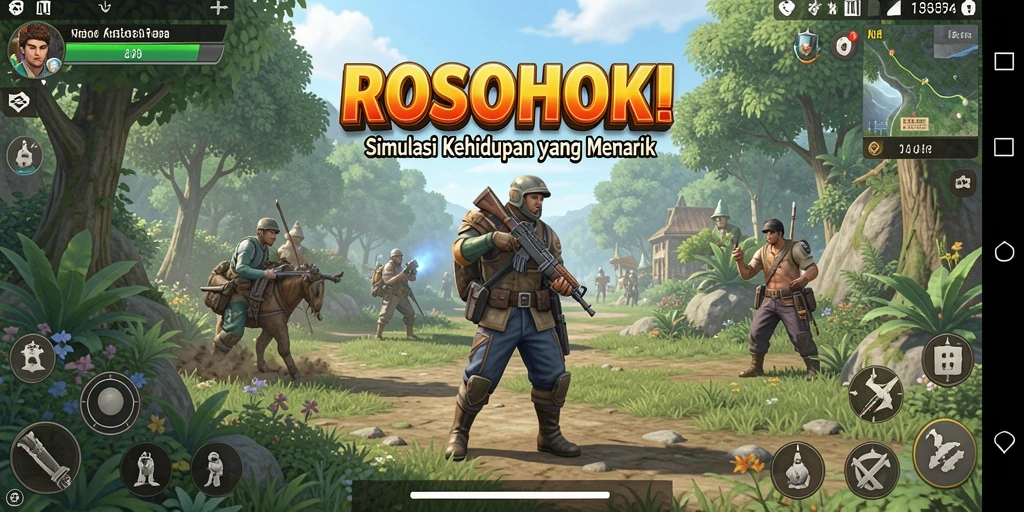 Screenshot gameplay ROSOHOKI yang menunjukkan aktivitas sehari-hari.