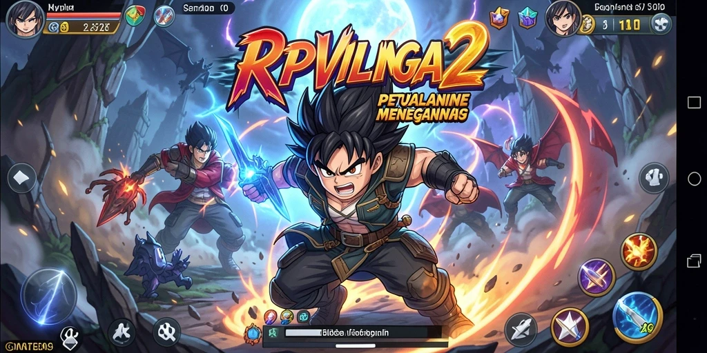 Screenshot gameplay RPVIP2 yang menampilkan aksi karakter anime.