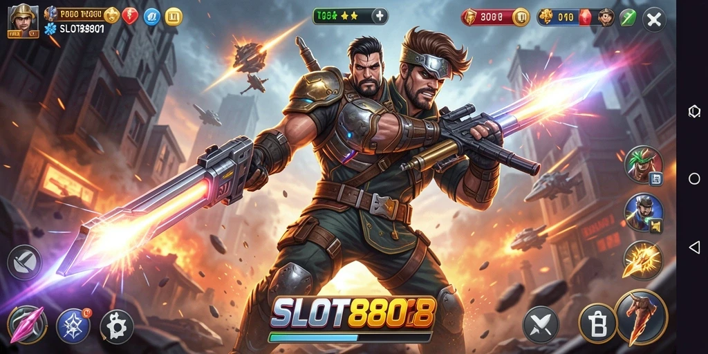 Tampilan utama gameplay SLOT8808 yang intens dan penuh aksi.