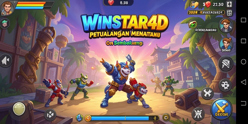 Tampilan gameplay arcade yang memukau dan penuh warna.