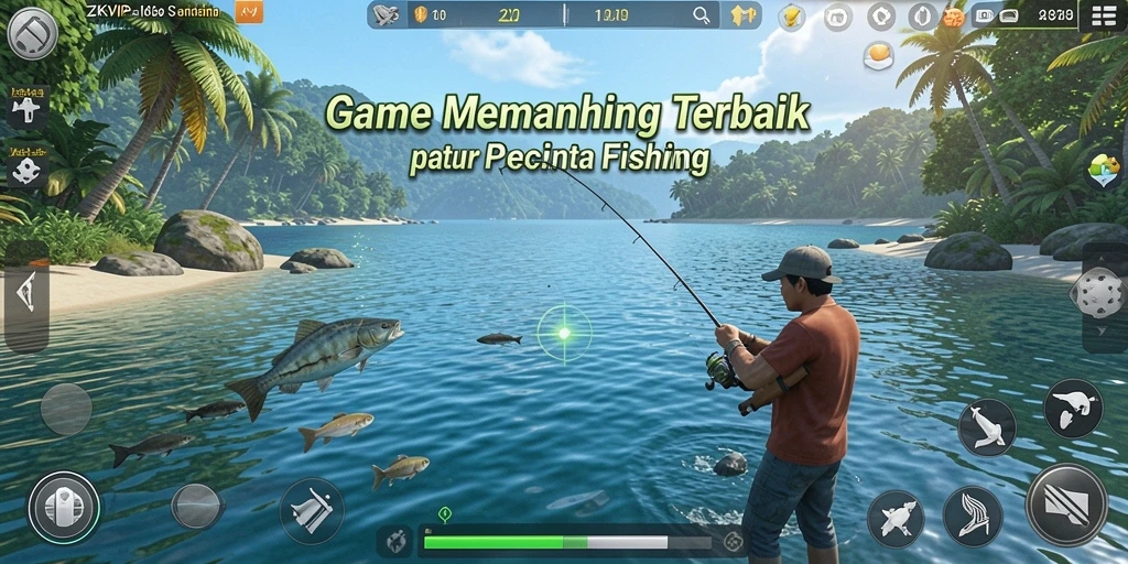 Screenshot gameplay ZK9VIP menampilkan momen seru memancing ikan.